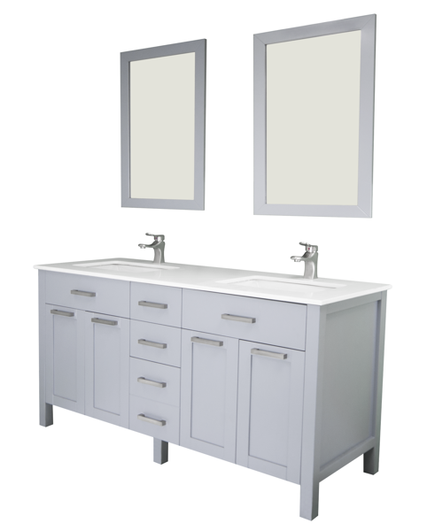 PRIELE VCARDIFF72GRAYSODOCESI Cardiff 72 Vanity Gray with Solid Doors Quartz Top with Undermount Sink Mirror Included