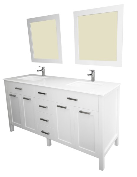PRIELE VCARDIFF72WHITESODOCESI Vanity with Quartz Top White Solid Doors Undermount Sink Mirror Included