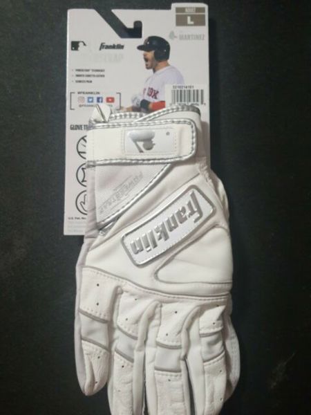 Franklin Sports Inc. 20491F5 XLG Powerstrap Batting Gloves Chrome White