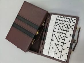 LUCLAN001 Domino Set with Brown Leather Case