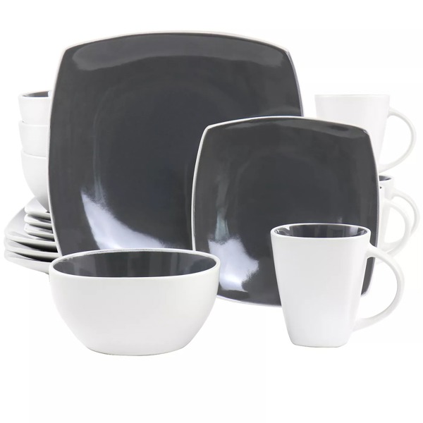 GIBSON 78938.16 Dinnerware Set 16 Piece Gray and White