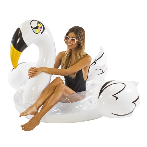 Pool Candy PCL1801-GSWAN Jumbo Swimming Swan Pool Float Tube 48 In Gold Glitter