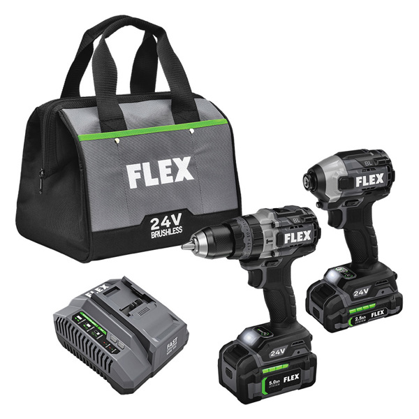 FLEX TOOLS FXM202-2B Hammer Drill with Turbo Mode and Quick Eject Impact Driver Kit