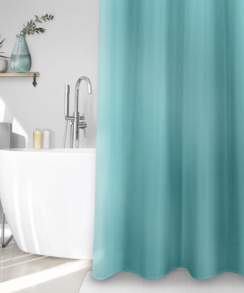 SAFDIE 50088Z82 Woven Waffle Shower Curtain 70x72 Aqua with Button Holes