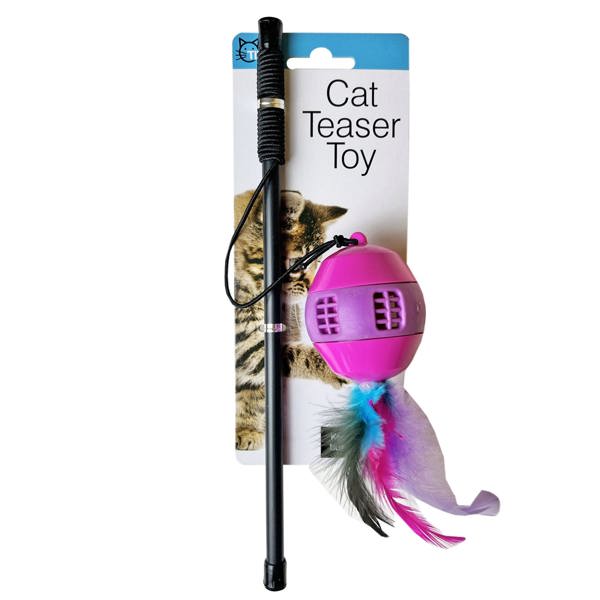 Kole Imports DI719 Stretchable Cat Teaser Band Toy with Ball and Feathers