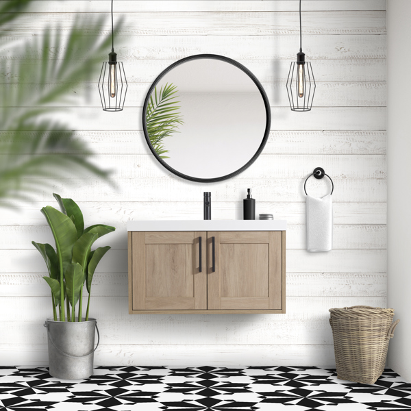 LUXO MARBRE BOSV30BH Wall Hung Vanity 30x19 Birch with White Synthetic Marble Sink