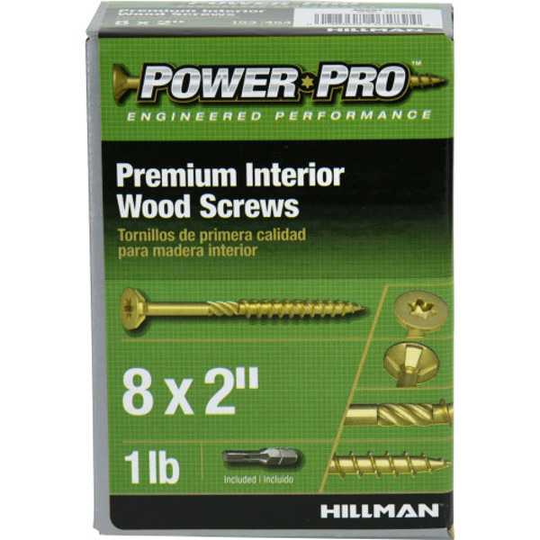 Hillman Group 48581 Wood Screws 8x2 In 1 Lb Power Pro Interior Star Drive Zinc Yellow Dichromate