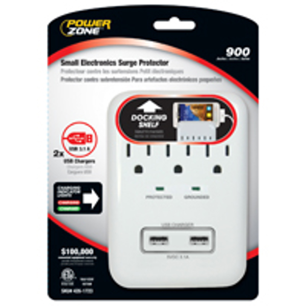 PowerZone OR802112 Surge Protector 3 Outlets 120 Volt 3 Foot Cord Black