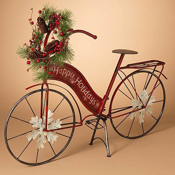 Gerson Company 2306420 Holiday Bicycle 37 In Metal Decor with Wreath