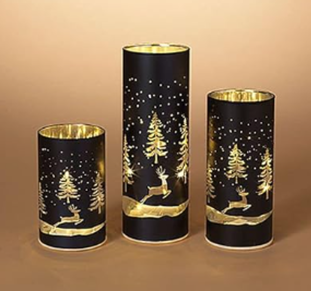Gerson Company 2655450 Glass Luminaries Set Winter Design Battery Operated Lighted