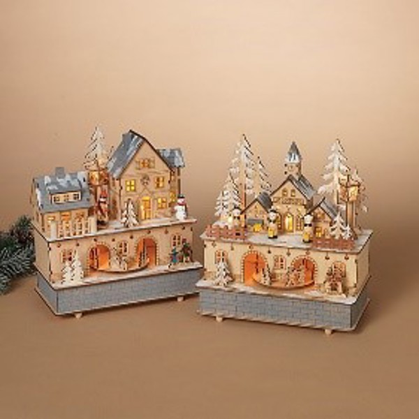 Gerson Company 2604520 Wooden Musical Wind Up Lighted Moving Scene 9.5 In Assorted