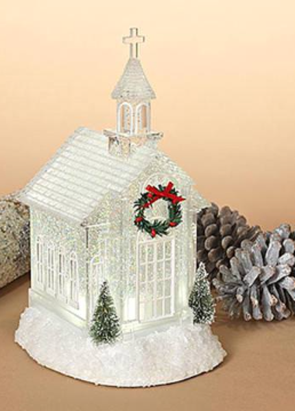 Gerson Company 2535260 Lighted Church Christmas Ornament 10.75 In Battery Operated Lighted Spinning