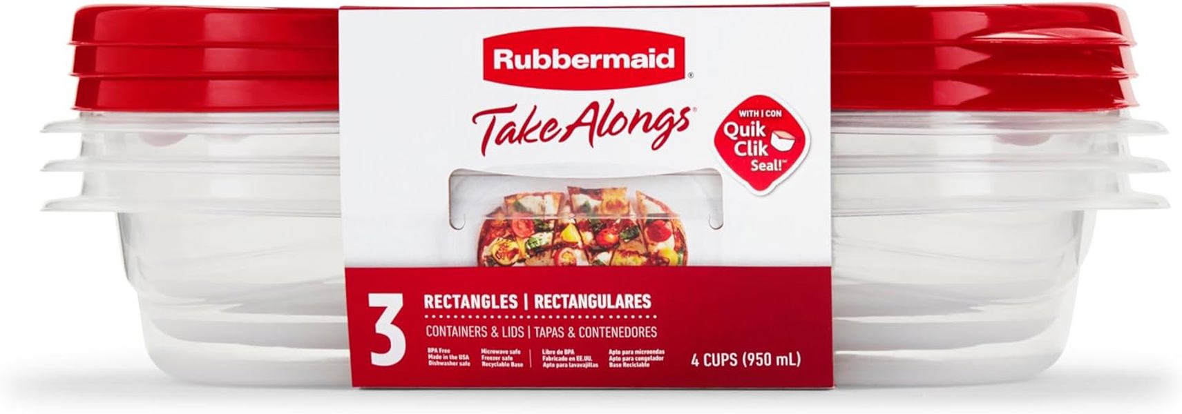 Rubbermaid RMAD-2086710 Rectangle Storage Container 3 Piece Set Red