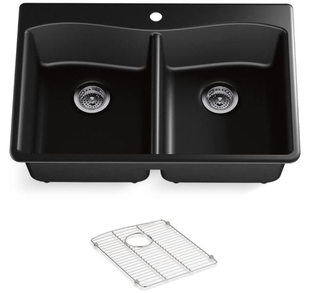 Kohler 8185-1-CM1 Top/Undermount Kitchen Sink 33 X 22 X 9-5/8 In Neoroc Matte Black Double Equal Bowl