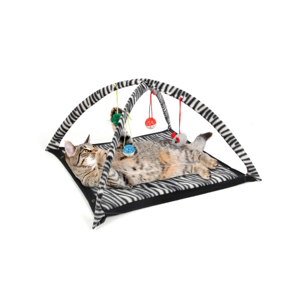 Kole Imports OD937 Cat Play Tent Zebra Printed with Dangle Toys