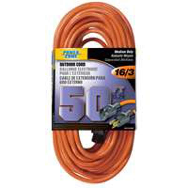 POWERZONE OR501630 Medium Duty Extension Cord 50 Ft 16/3 Round SJTW Orange