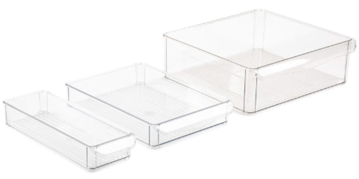 CORE HOME CH36309 Stackable Fridge Bins Set of 3 Assorted Sizes S M L Clear