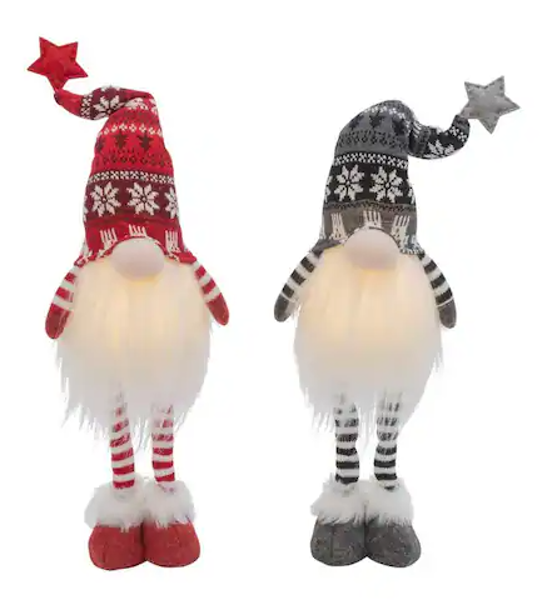 Gerson Company 2602180 Holiday Battery Operated Lighted Plush Gnome 26.7 In
