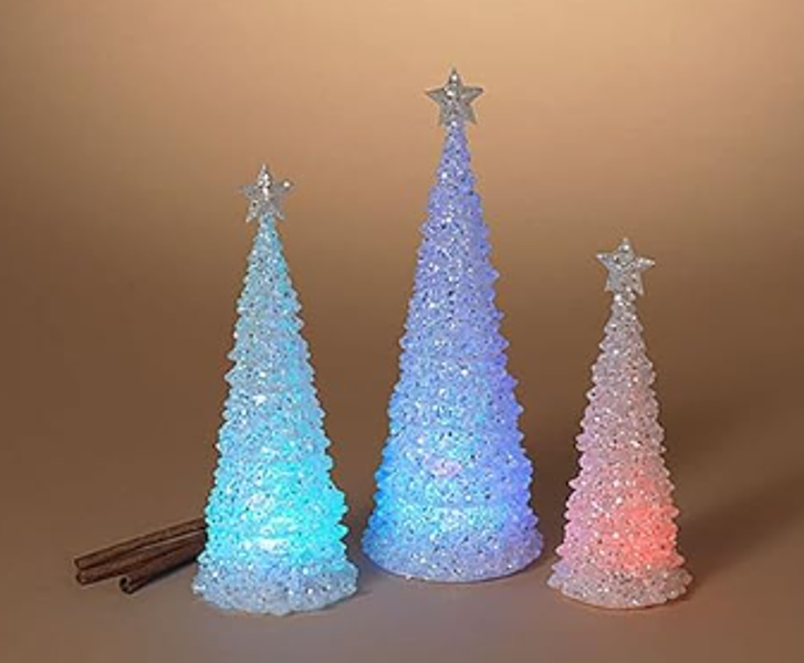 Gerson Company 2655840 Set of 3 Christmas Trees 13.7 In Battery Operated Lighted Acrylic