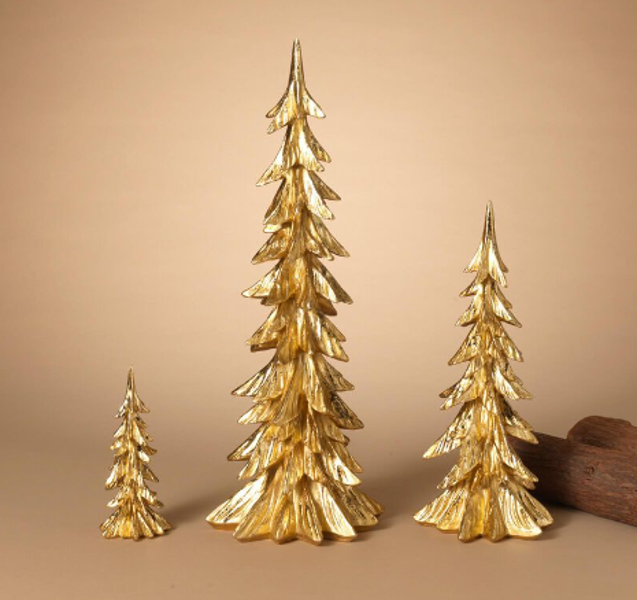 Gerson Company 2685260 Set of 3 Large Christmas Trees 25.3 Inch Gold Resin