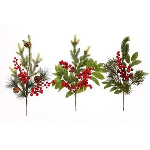 Gerson Company 2362950 Holiday Ornament 18 In Pine and Berry Assorted