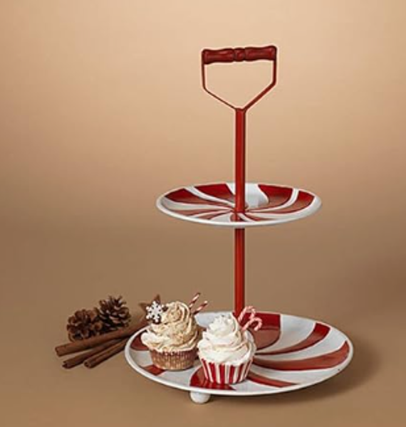 Gerson Company 2602220 Two Tiered Decorative Tray 16.5 In Metal with Handle