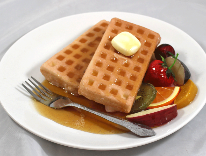 JUST DOUGH IT W0601C Plate of Waffles with Banana and Chocolate Fake Food