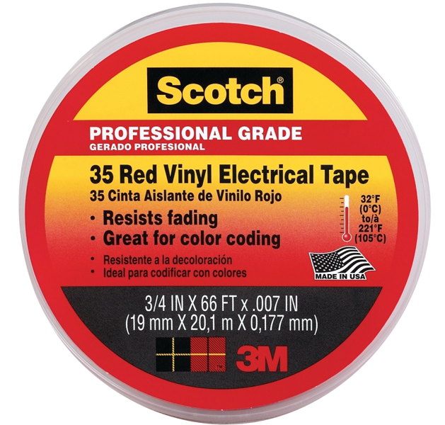 Scotch 10810-DL-2W Red Electrical Tape 66 Ft 3/4 In PVC Backing