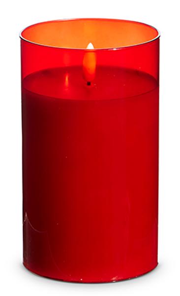 Raz Imports 4324046 Candle Pillar 3.5 Inch Diameter 6 Inch Height Red Glass Ivory