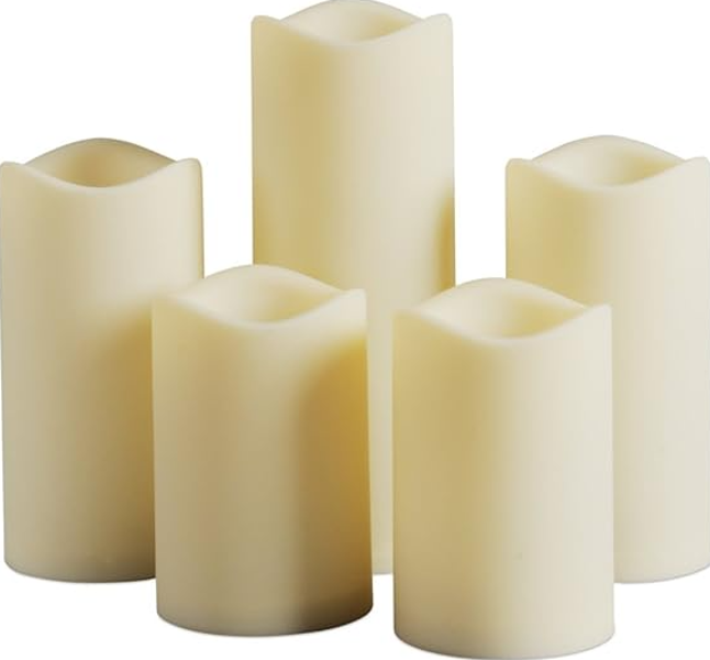 Gerson Company 46054 Candle Pillar Set of 5 LED Bisque
