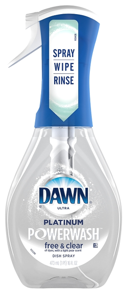 Dawn 65732 Dish Soap Spray 16 Oz Clear Platinum Free and Clean Scent Liquid Bottle