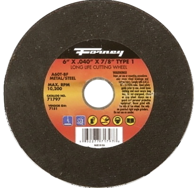 Forney Industries Inc 71797 Cut Off Wheel 6x7/8 In 60 Grit Medium Aluminum Oxide Abrasive