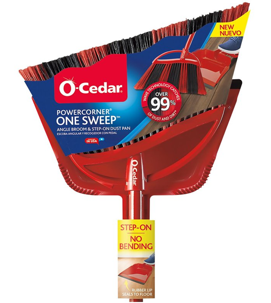O-Cedar 172134 Angle Broom with Dust Pan Black Steel Handle