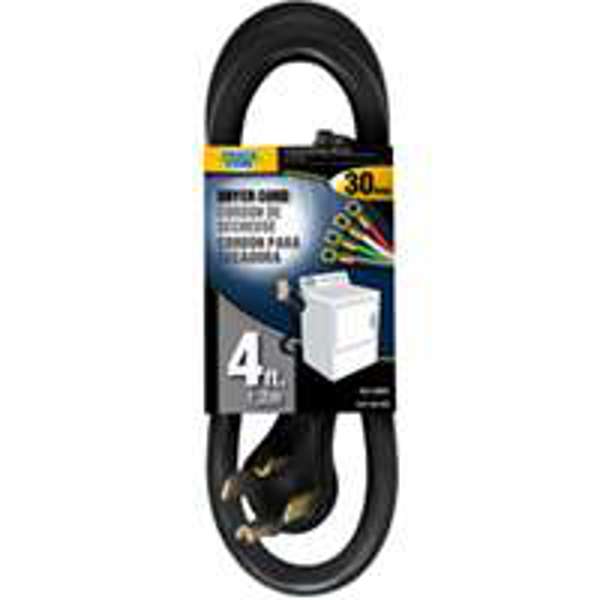 POWERZONE ORD100404 Dryer Cord 4 Ft 10 AWG 250V Black