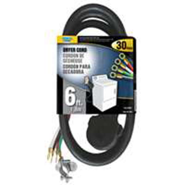 Powerzone ORD100406 6 Foot 10 Gauge 4 Wire SRDT Dryer Cord Black