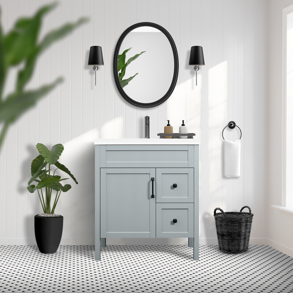 Luxo Marbre NORDGRV3122MAG Vanity 31 In MDF 30x21x35 Gray with 1 Door and 2 Drawers Matte Finish