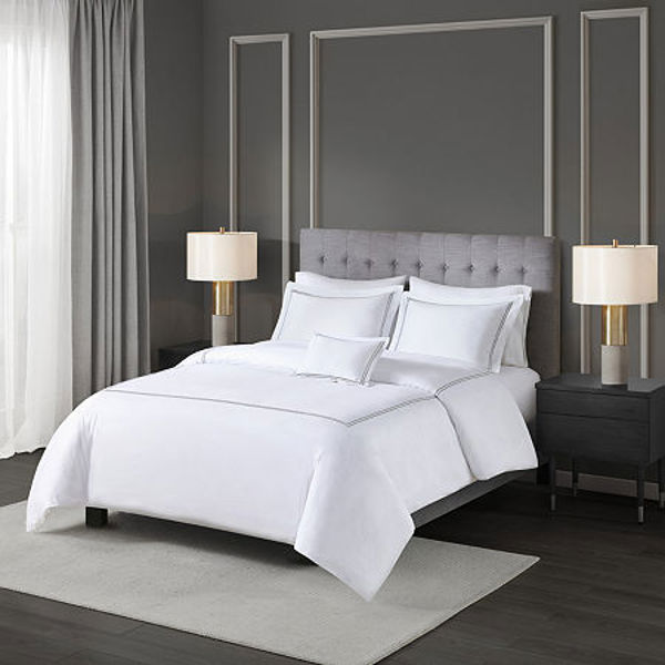 JLA MPS10-506 Queen Full Comforter Set Embroidered White Grey 500 Thread Count