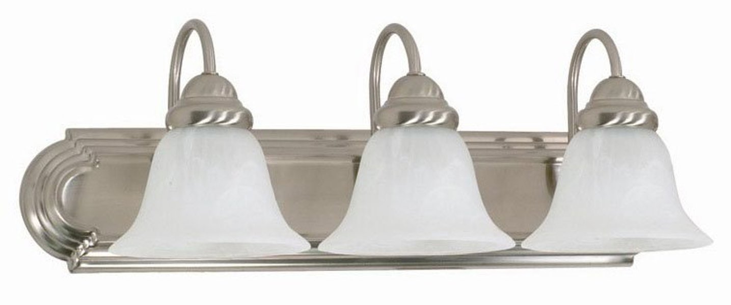 Satco 60-321 Wall Mounted Vanity Light 3 Light Brushed Nickel Finish with Alabaster Bell Shades
