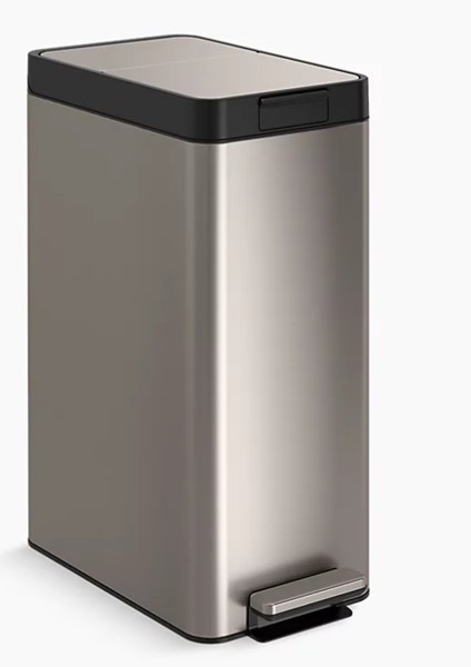 Kohler 23826-ST Slim Step Elongated Trash Can 13 Gal Capacity Bifold Lid Stainless Steel