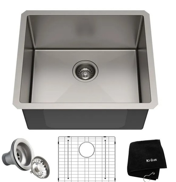 KRAUS KHU101-21 Undermount Kitchen Sink 21 In Single Bowl 16 Gauge Stainless Steel