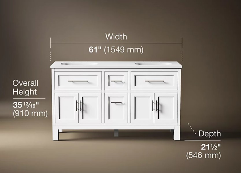 Kohler 31246-ASB-0 Bathroom Vanity 60 In Cabinet with Sinks and Quartz Top