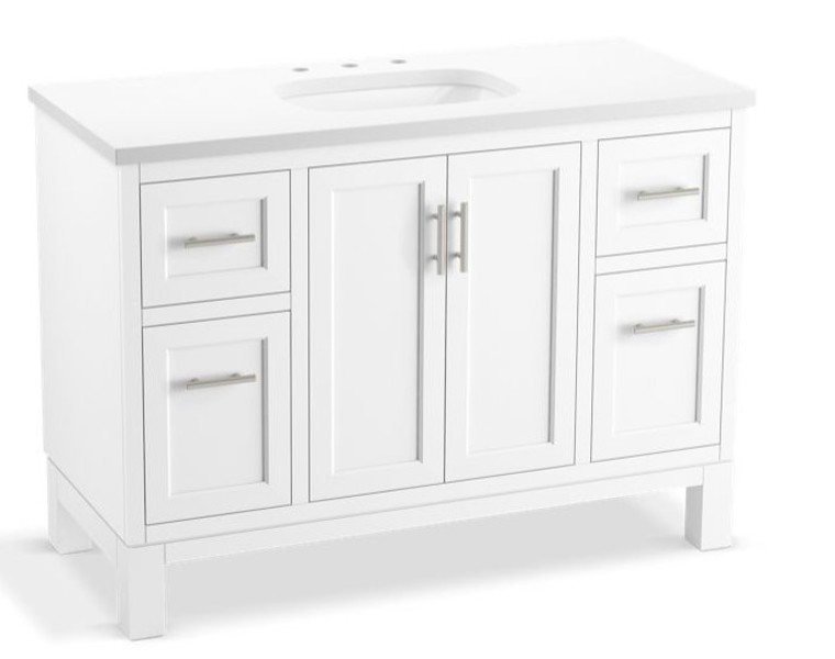 Kohler 28383-ASB-0 Bathroom Vanity 48x22 In Cabinet with Sinks and Quartz Top