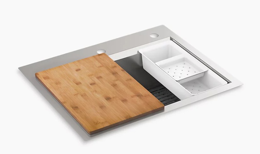 Kohler 80086-2PC-NA Top/Undermount Single-Bowl Workstation Kitchen Sink 27 In