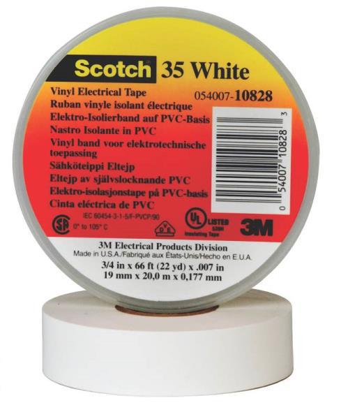 3M 1700C-WH Electric Tape 3/4 In X 66 Ft White Temflex Rubber Resin 600V 7 Mil