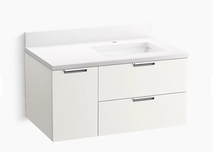 Kohler 34655-0 Wall Hung Vanity 0 Qt White with Sink and Quartz Top
