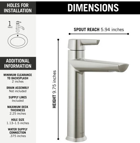 Delta Faucet 671-SS-PR-DST Single Handle Lavatory Faucet Mid-Height Lumicoat Stainless Steel
