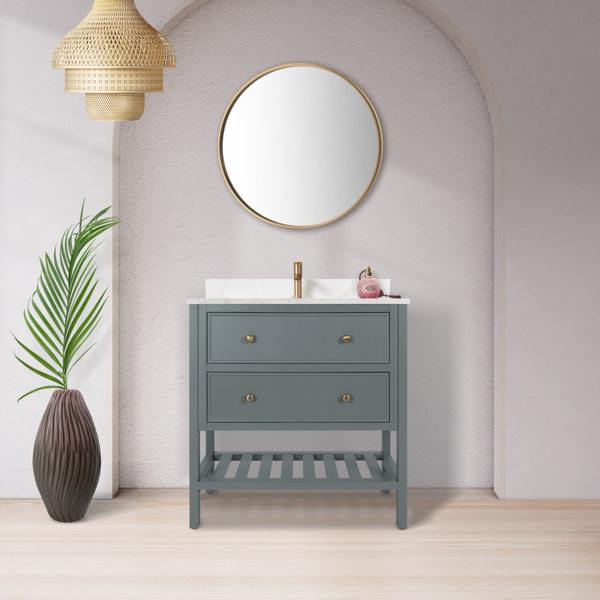 TECHNOFORM INDUSTRIES GAIA Freestanding Vanity 31x19x33.2 In MDF with 2 Shaker Style Drawers and Quartz Sink
