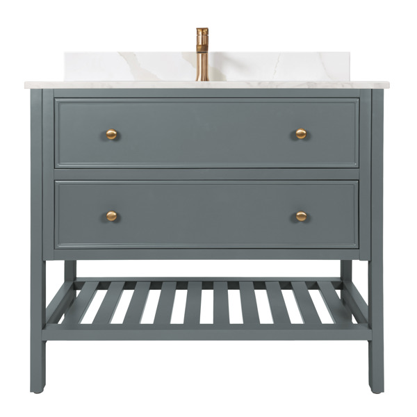 Technoform Industries GAÅA 37 Rect H Vanity 37x22 Freestanding MDF with 2 Shaker Style Drawers and Quartz Sink