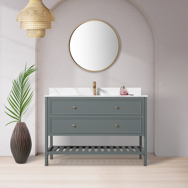 TECHNOFORM INDUSTRIES GAÅA Rectangular Freestanding Vanity 49 In x 22 In x 3 In MDF with 2 Shaker Style Drawers and Quartz Sink