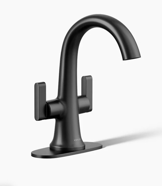 Kohler R29664-4D-BL Lavatory Faucet Monoblock Bathroom Sink Faucet 1.2 GPM Matte Black Two Lever Handles